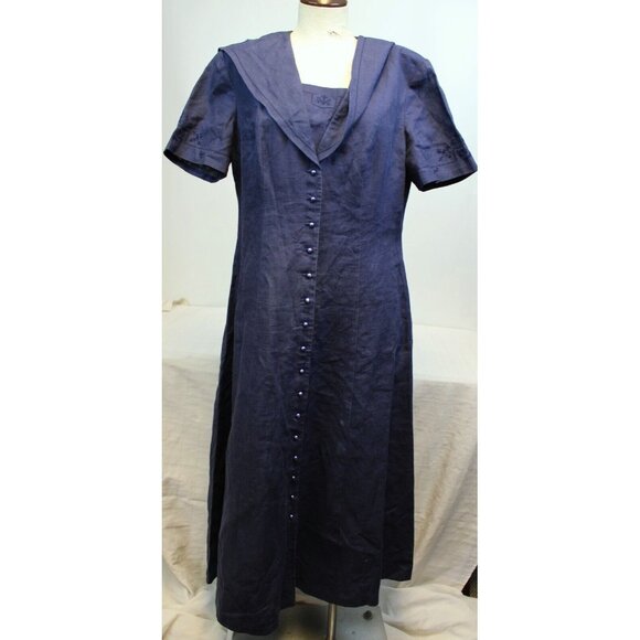 LANG Dresses & Skirts - Vtg 1980s Lanz Navy Blue Sailor Style Dress sz 14 Traditional Embroidered Linen